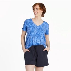 Life is Good Women's Peony Pattern Crusher-LITE Easy Vee Tee Shirt Size XXL Blue